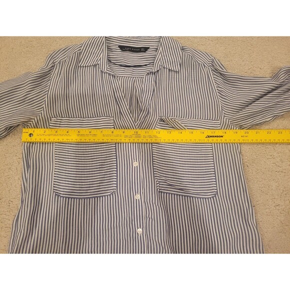 ZARA WOMENS BLUE WHITE STRIPED Long Sleeve Roll Tab SHIRT Size 6 safari - Picture 3 of 6